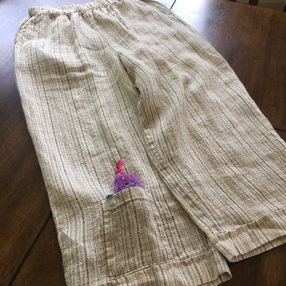 FLAX Boho Stripped Linen Flowy High Waisted Pants - Picture 6 of 8